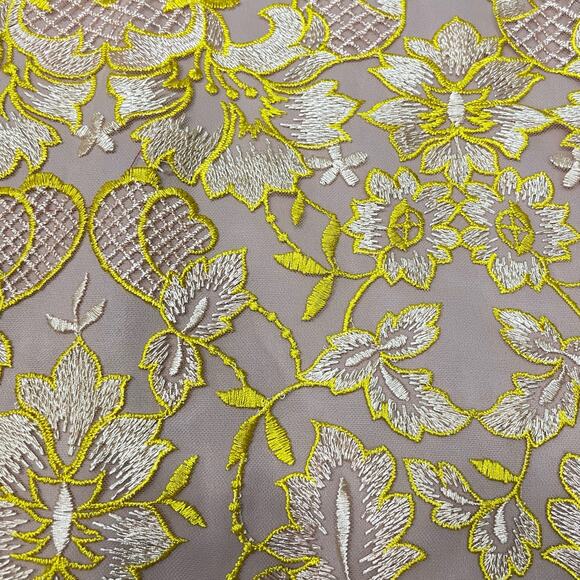 GB Gianni Bini | Yellow & Nude Embroidered Floral Prom Formal Trumpet Maxi Gown - Picture 7 of 12